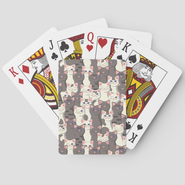 White and gray cats pattern poker cards (Back)