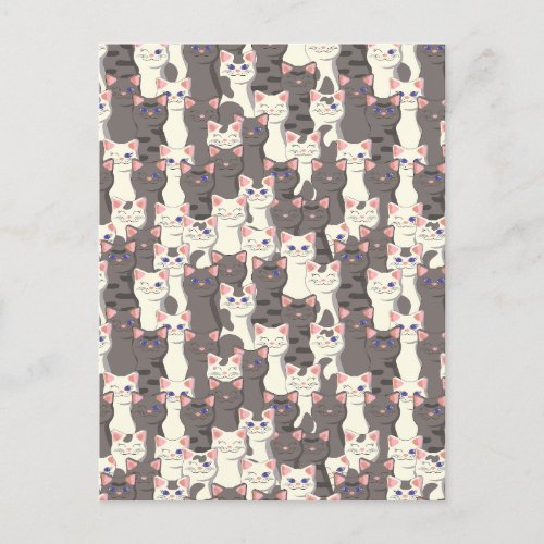 White and gray cats pattern postcard
