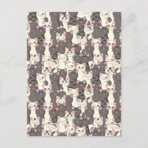 White and gray cats pattern postcard