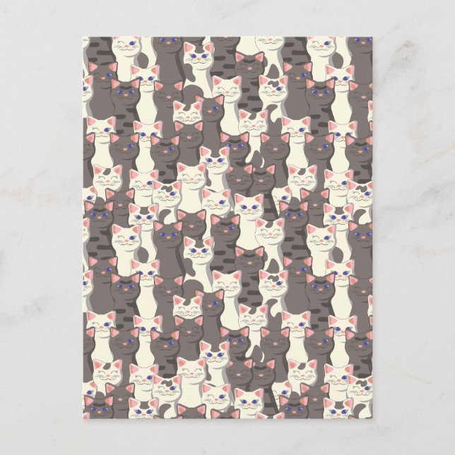 White and gray cats pattern postcard (Front)