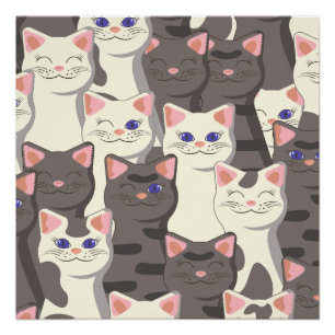 White and gray cats pattern poster
