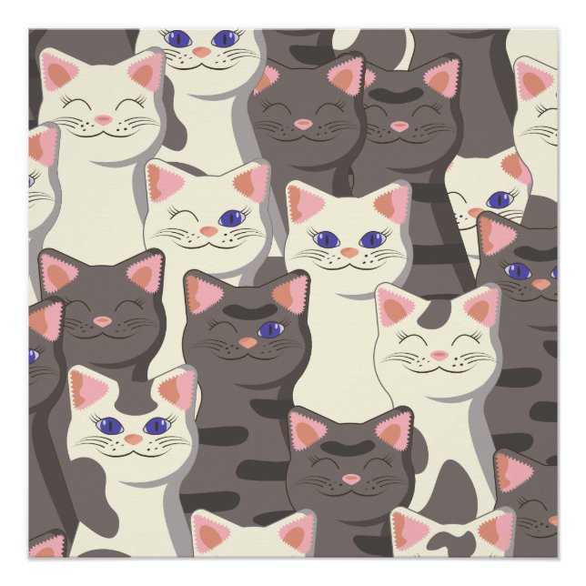 White and gray cats pattern poster (Front)