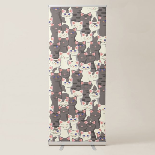 White and gray cats pattern retractable banner (Front)