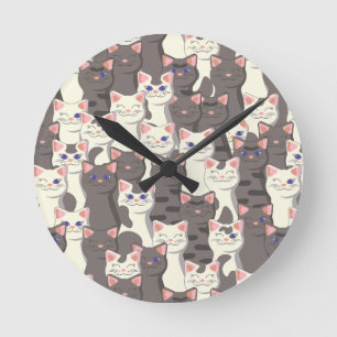 White and gray cats pattern round clock