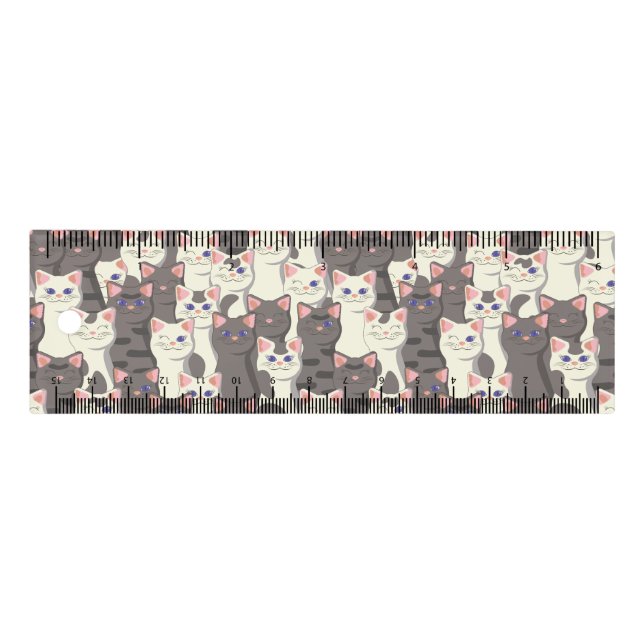 White and gray cats pattern ruler (Front)