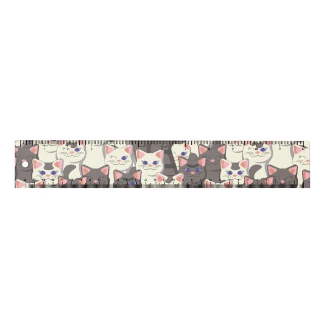 White and gray cats pattern ruler (Front)