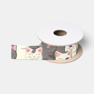 White and gray cats pattern satin ribbon