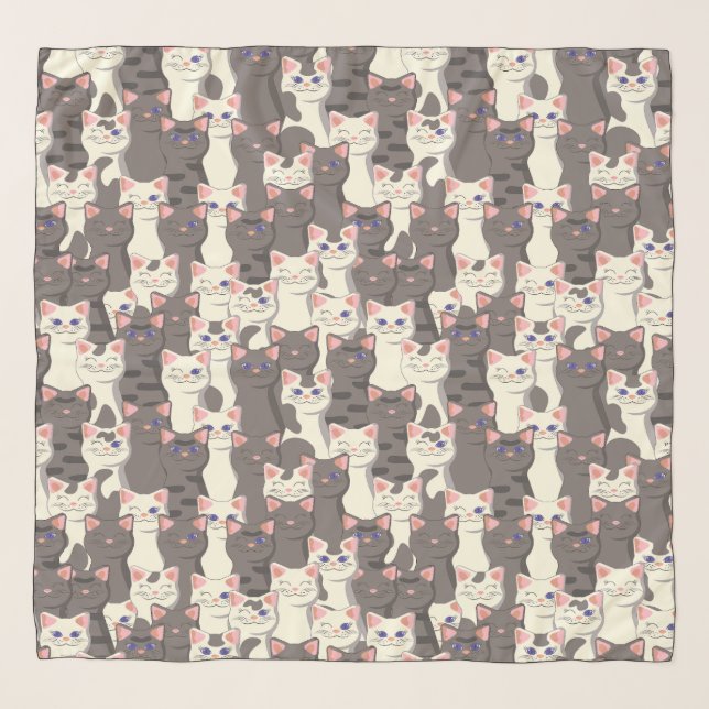 White and gray cats pattern scarf (Front)