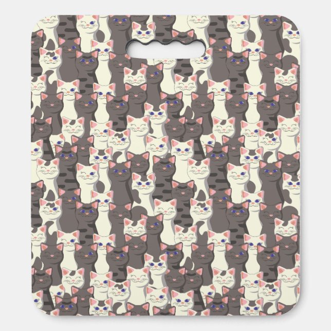 White and gray cats pattern seat cushion (Front Vertical)