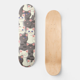 White and gray cats pattern skateboard