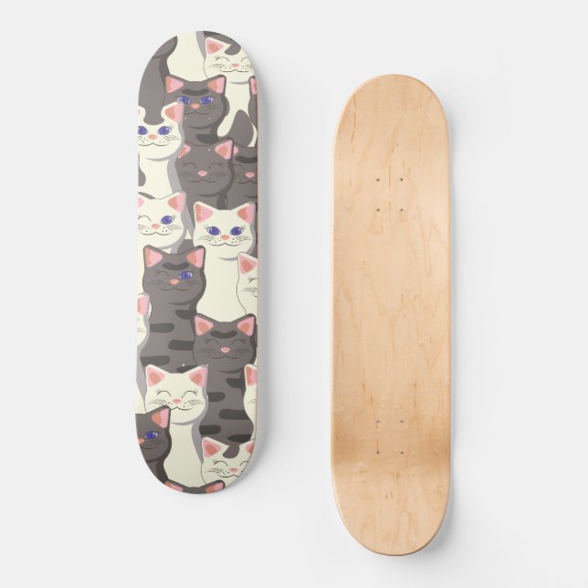 White and gray cats pattern skateboard (Front)