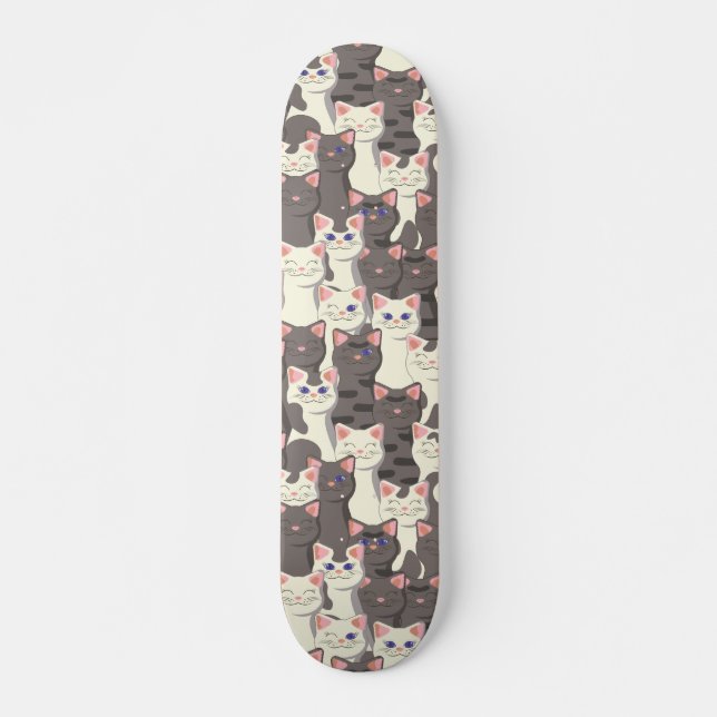 White and gray cats pattern skateboard (Front)