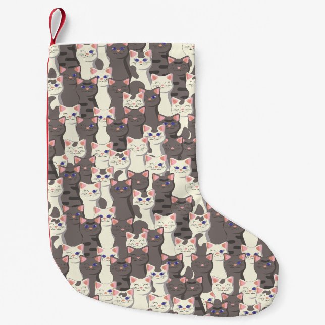 White and gray cats pattern small christmas stocking (Front)