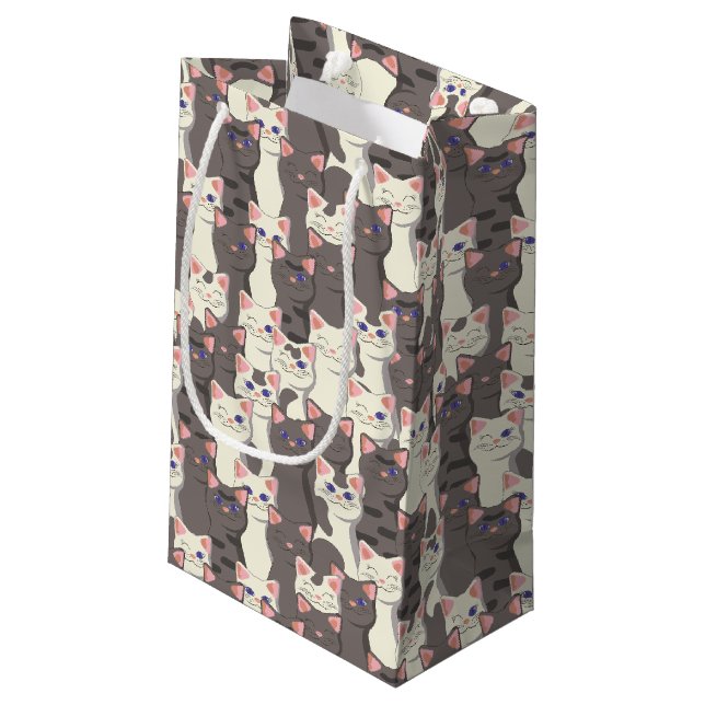 White and gray cats pattern small gift bag (Back Angled)