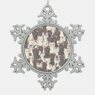 White and gray cats pattern snowflake pewter christmas ornament