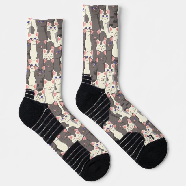White and gray cats pattern socks (Right)