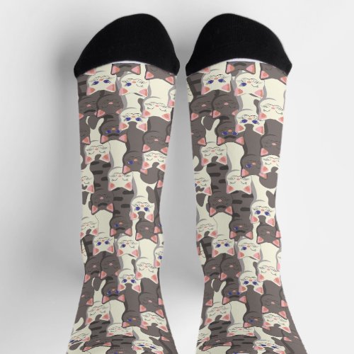 White and gray cats pattern socks