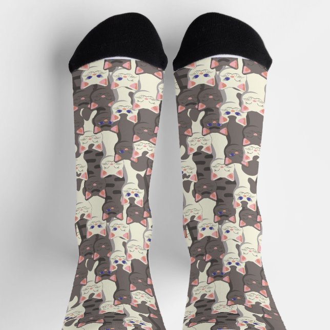 White and gray cats pattern socks (Top)