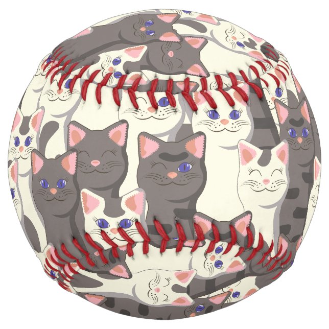 White and gray cats pattern softball (Front)
