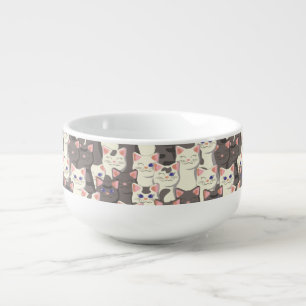 White and gray cats pattern soup mug