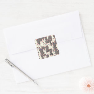White and gray cats pattern square sticker