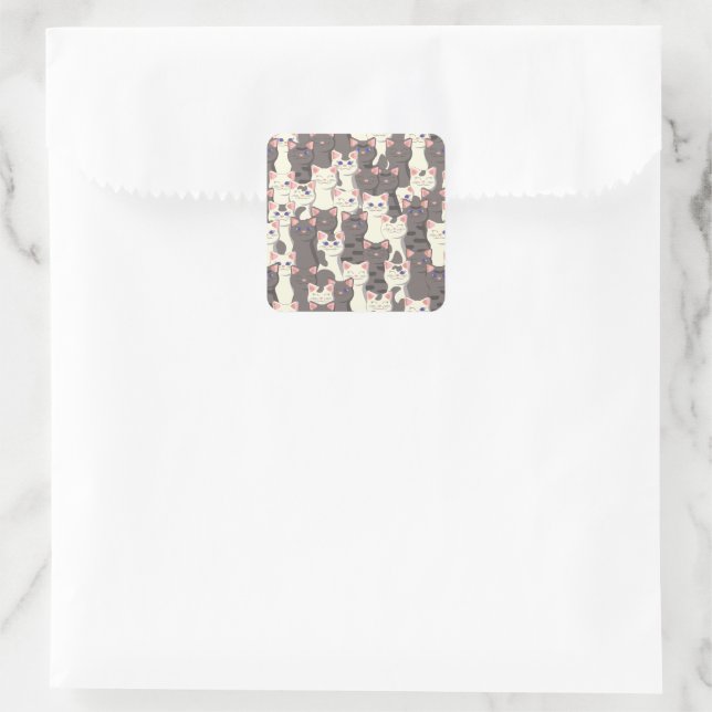 White and gray cats pattern square sticker (Bag)