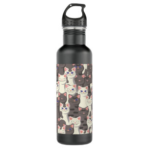 White and gray cats pattern stainless steel water bottle