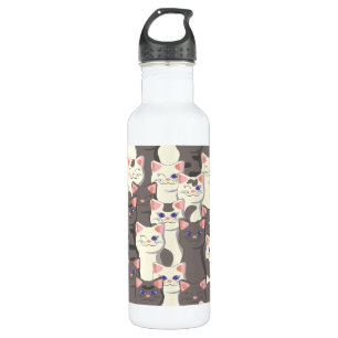 White and gray cats pattern stainless steel water bottle
