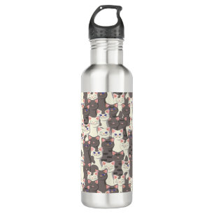 White and gray cats pattern stainless steel water bottle