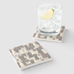 White and gray cats pattern stone coaster