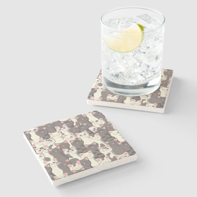 White and gray cats pattern stone coaster (Side)