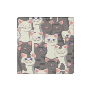White and gray cats pattern stone magnet