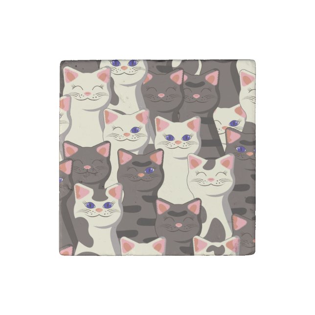 White and gray cats pattern stone magnet (Front)