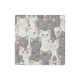 White and gray cats pattern stone magnet