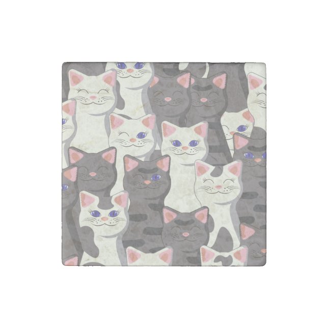 White and gray cats pattern stone magnet (Front)