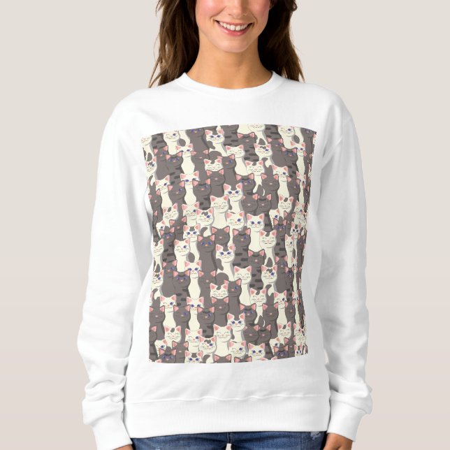 White and gray cats pattern sweatshirt (Front)