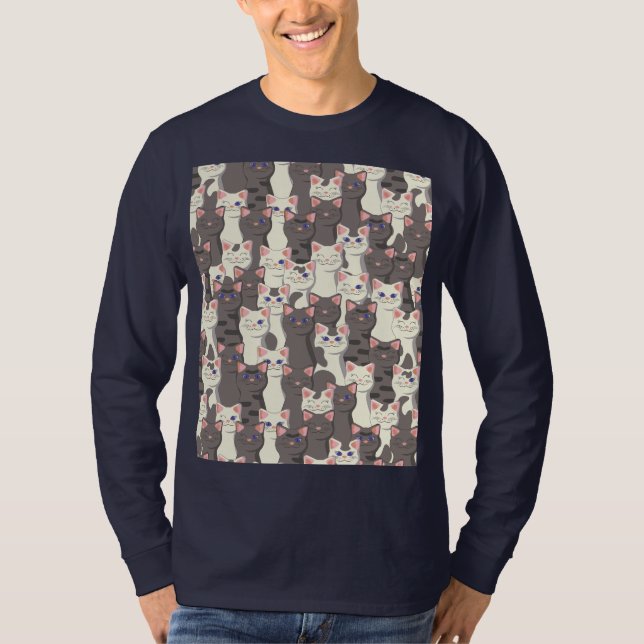 White and gray cats pattern T-Shirt (Front)