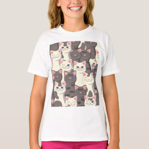White and gray cats pattern T-Shirt