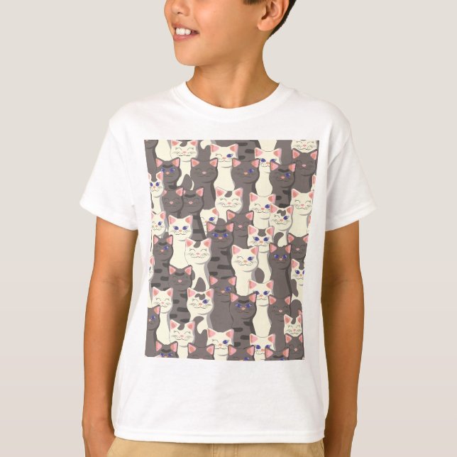 White and gray cats pattern T-Shirt (Front)
