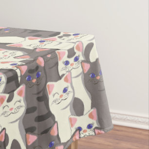 White and gray cats pattern tablecloth