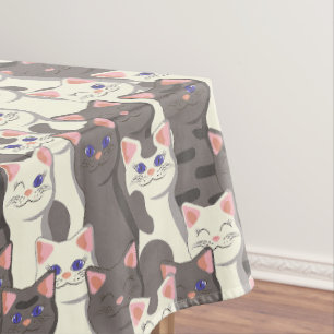 White and gray cats pattern tablecloth