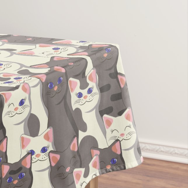 White and gray cats pattern tablecloth (In Situ)