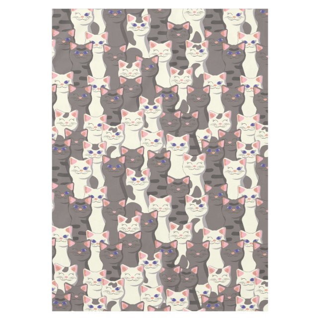 White and gray cats pattern tablecloth (Front)