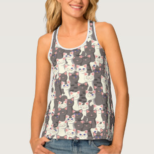 White and gray cats pattern tank top
