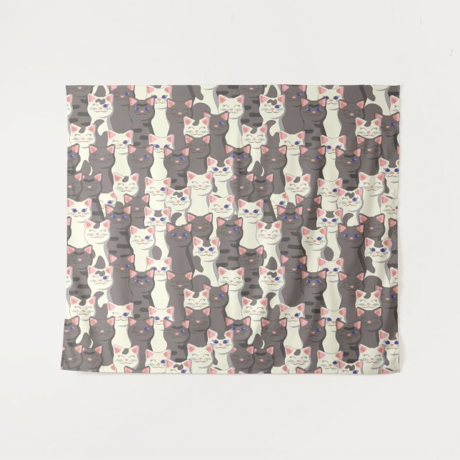 White and gray cats pattern tapestry (Front (Horizontal))