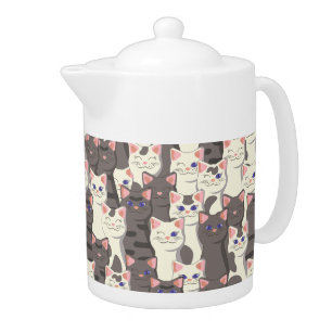 White and gray cats pattern teapot