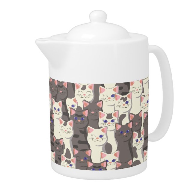 White and gray cats pattern teapot (Right)