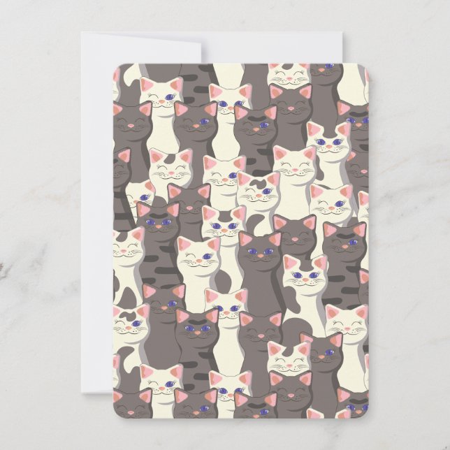 White and gray cats pattern thank you card (Front)