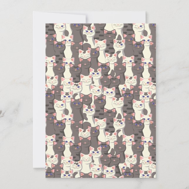 White and gray cats pattern thank you card (Front)