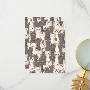 White and gray cats pattern thank you card